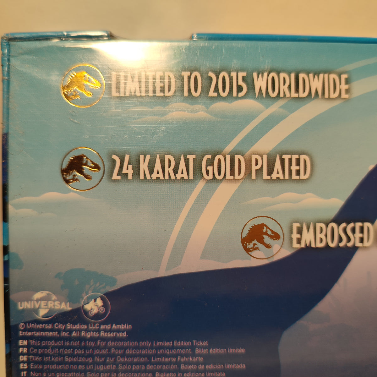 Jurassic World - Gyrosphere 24k Gold Plated Ticket