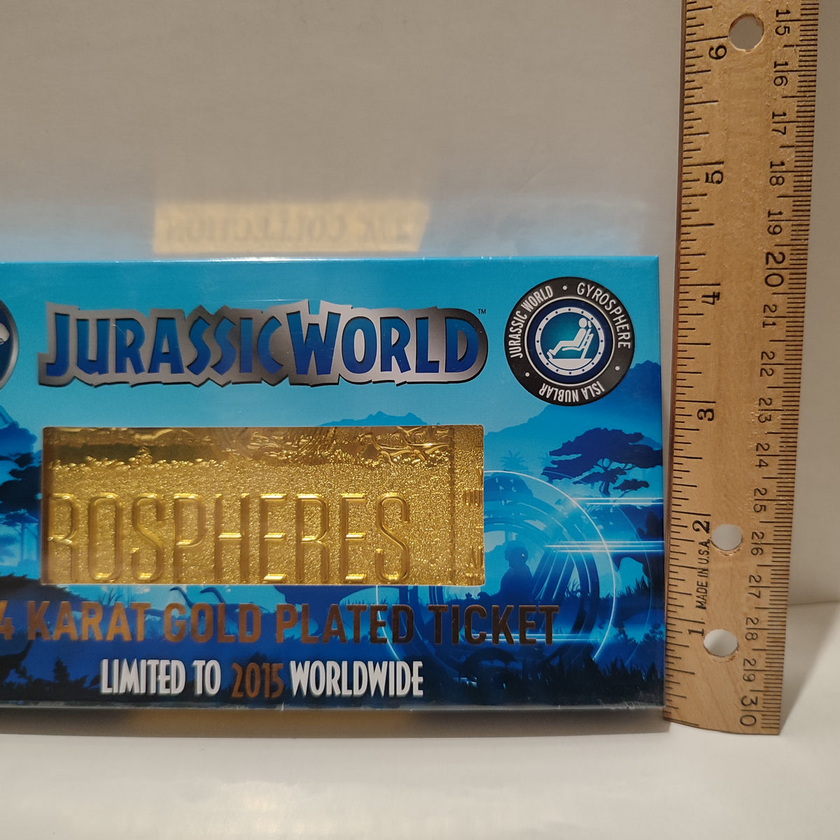 Jurassic World - Gyrosphere 24k Gold Plated Ticket