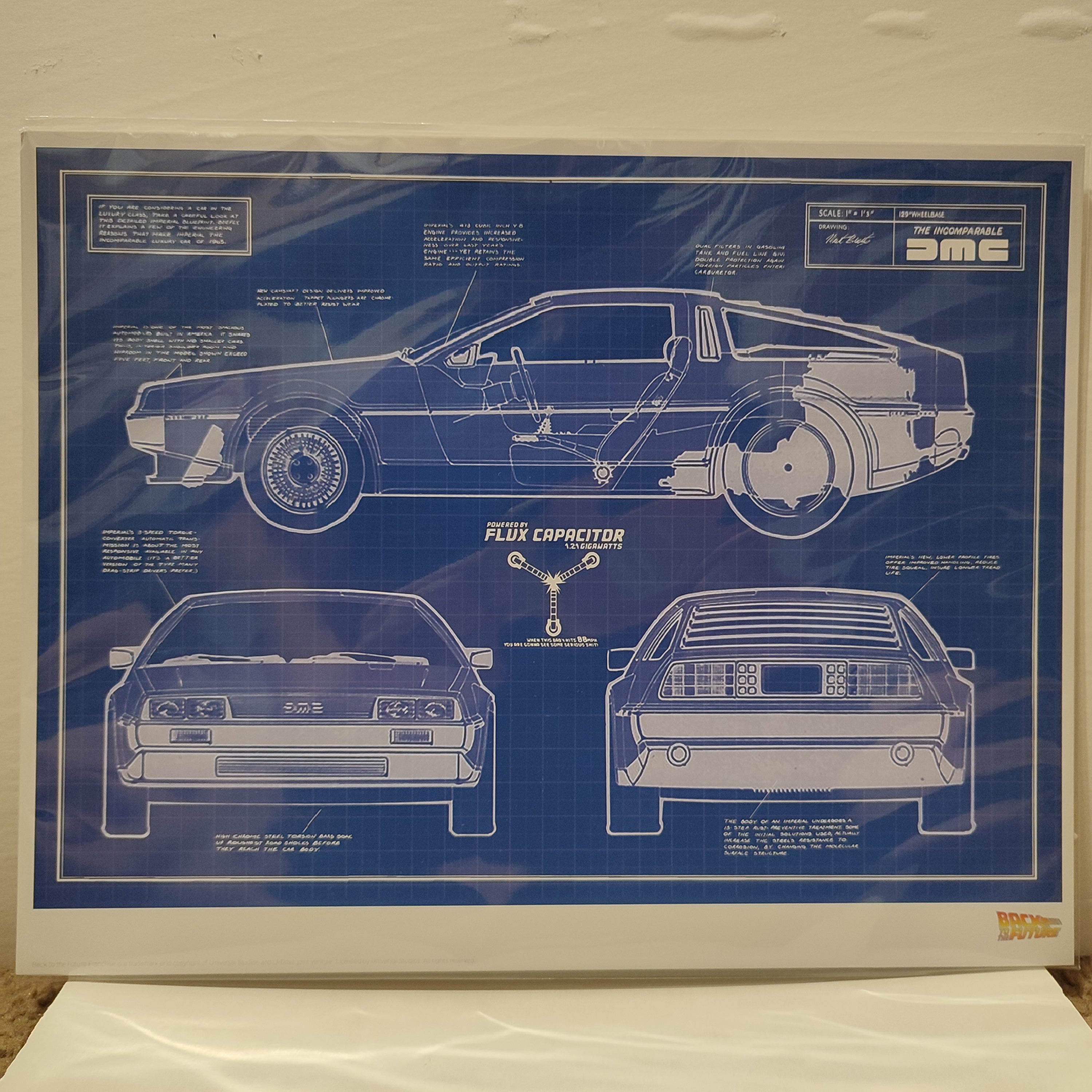 Back To The Future - Delorean Schematics Art Print